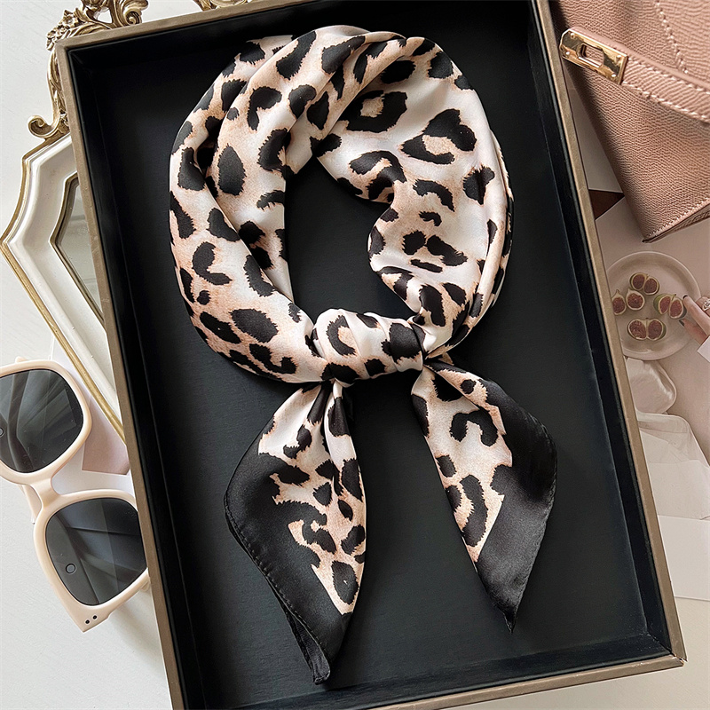 Silk Neck Scarf - 70cm Square Luxury Leopard Print Silk