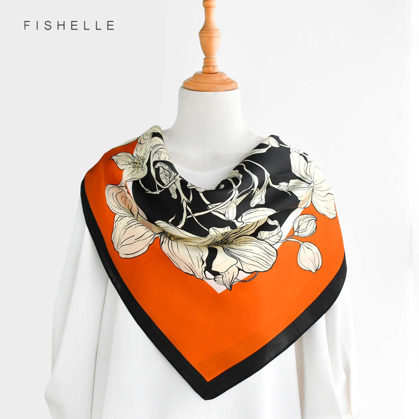 Orange Floral 100% Mulberry Si - огляд і ціна Silk Neck Scarf